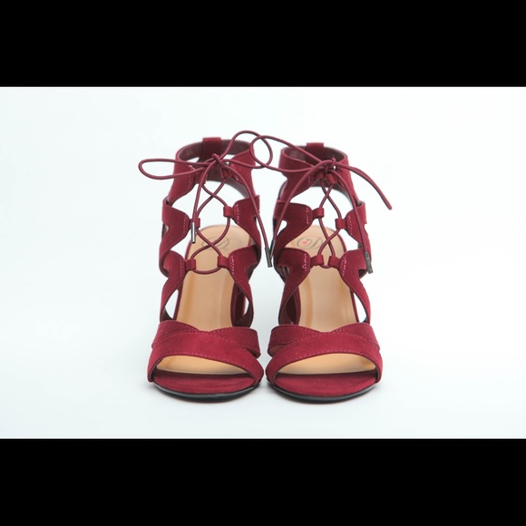Vino Burgundy suede lace up block heels - Picture 4 of 4